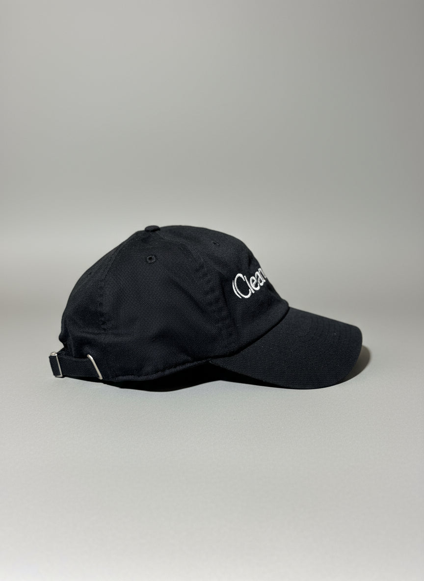 Black cap with "Clean Heart" embroidered in white