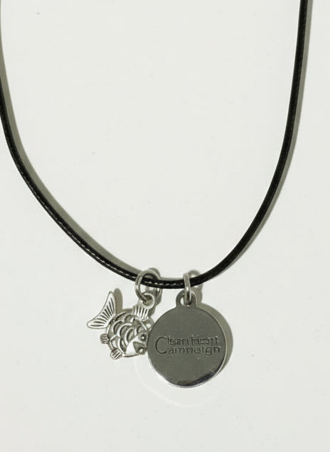 Black nylon necklace with fish stainless steel pendant