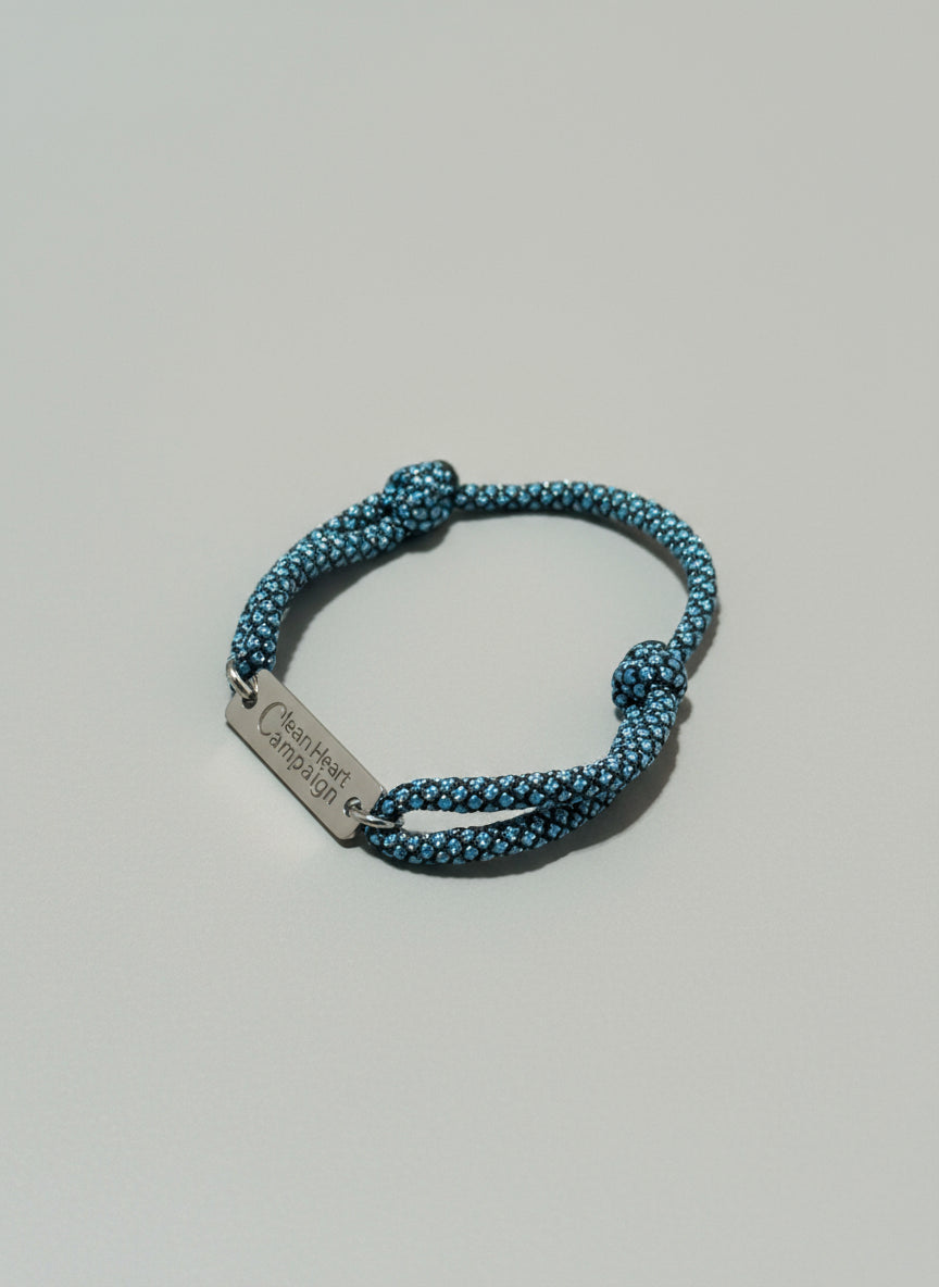 Blue rope bracelet adjustable with tag 
