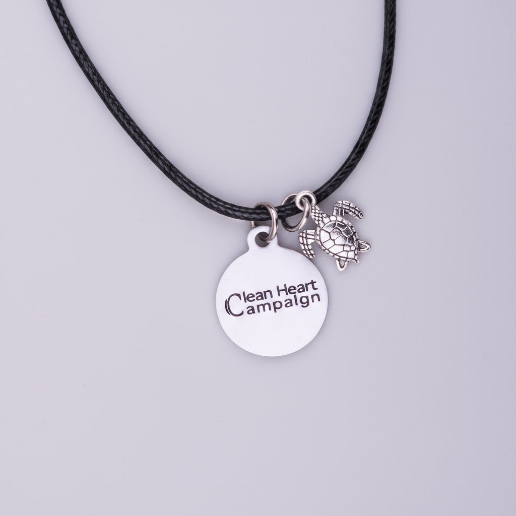 Necklace with 'Clean Heart Campaign' and turtle charm