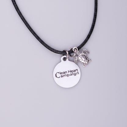 Necklace with 'Clean Heart Campaign' and turtle charm