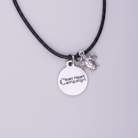 Necklace with 'Clean Heart Campaign' and turtle charm